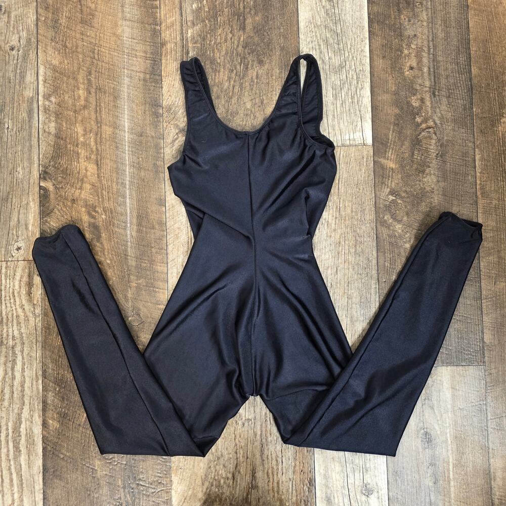 Vintage One Piece Workout Unitard Tights Black  Catsuit Dancewear Size Small